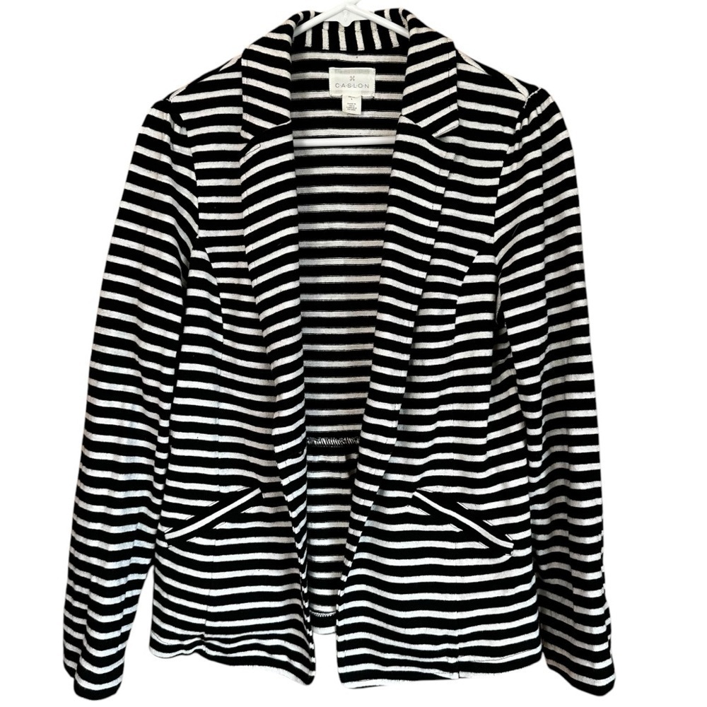 Caslon Blazer Striped Sweater Cardigan 100% Cotton Sz LP
